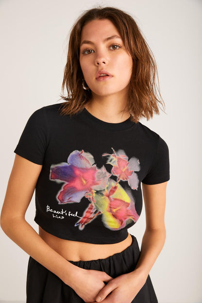 JESS Damen Blumen Crop T-Shirt