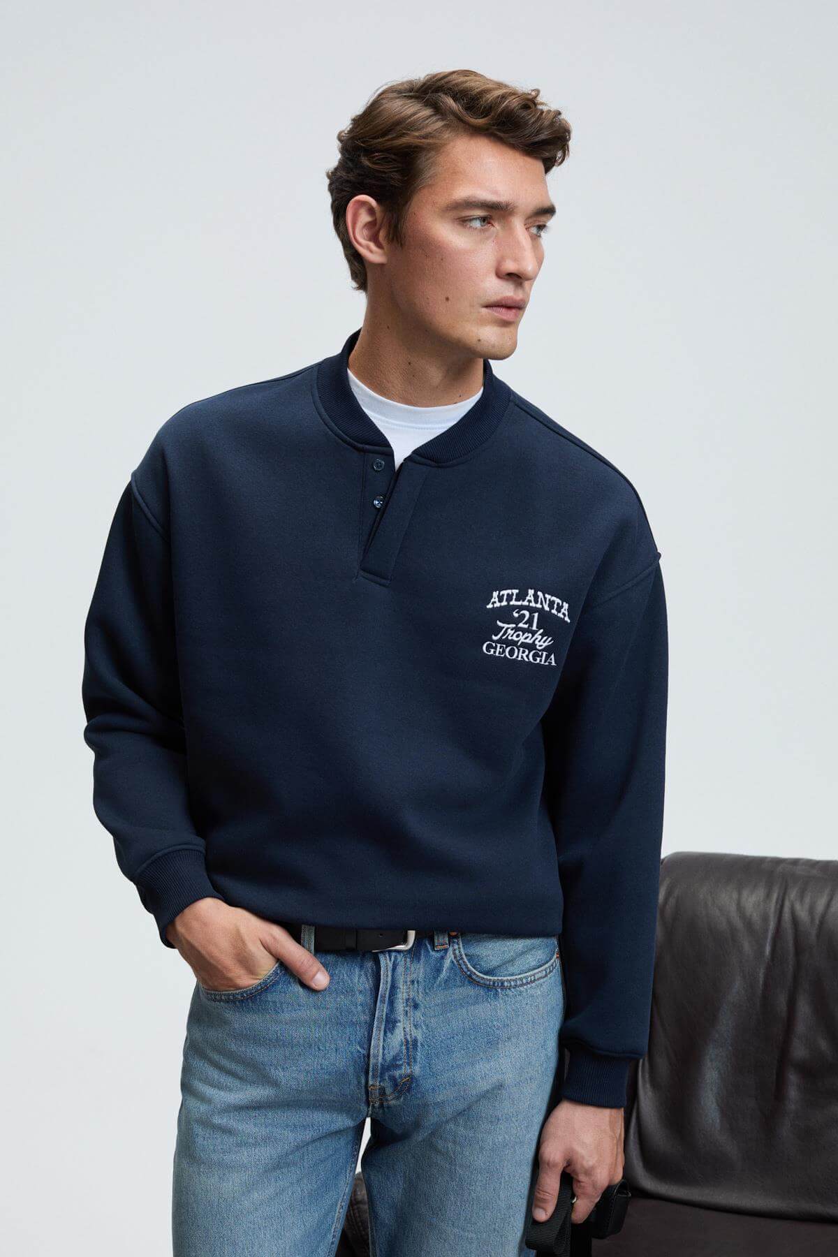 Herren Bomber-Kragen Sweatshirt