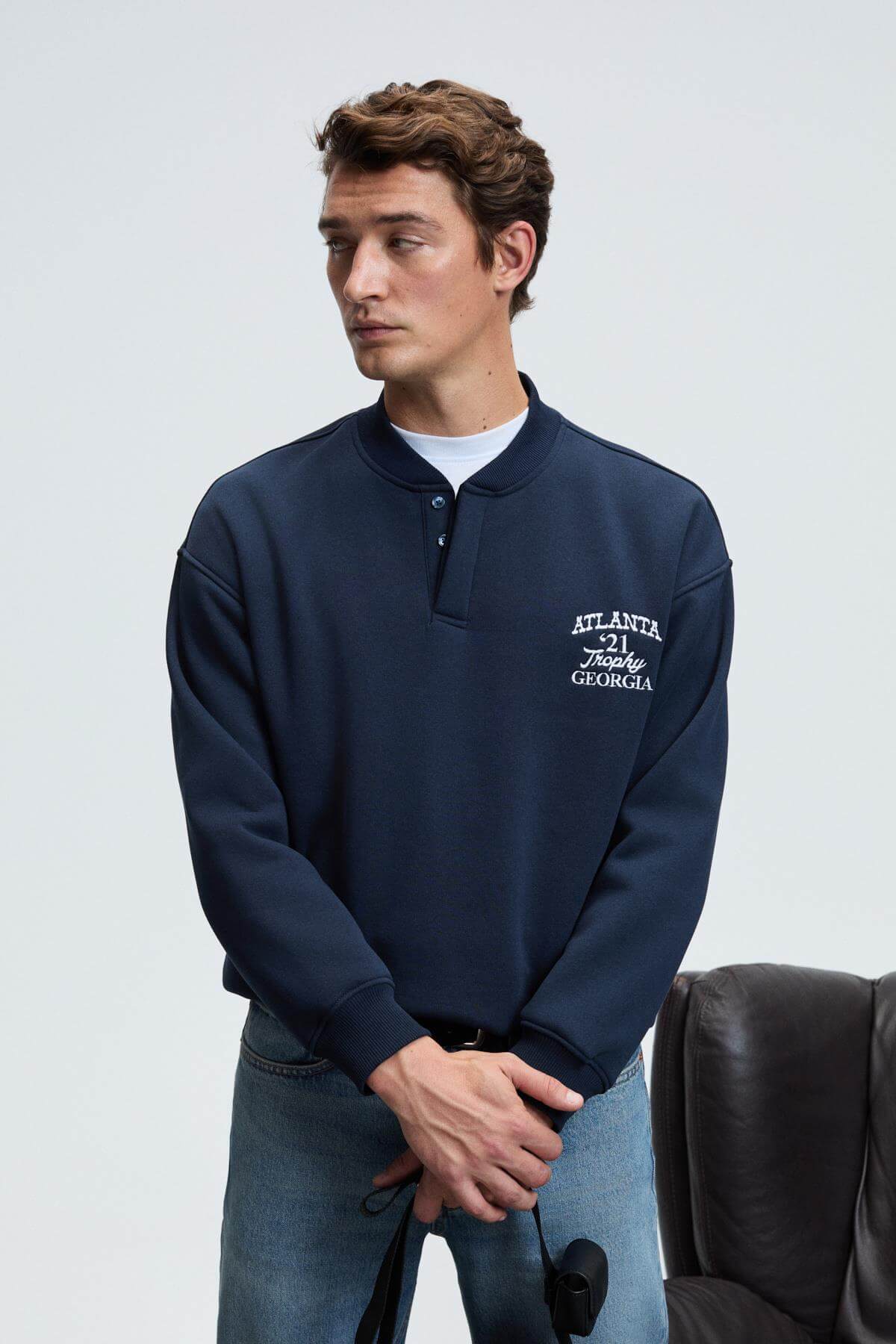 Herren Bomber-Kragen Sweatshirt