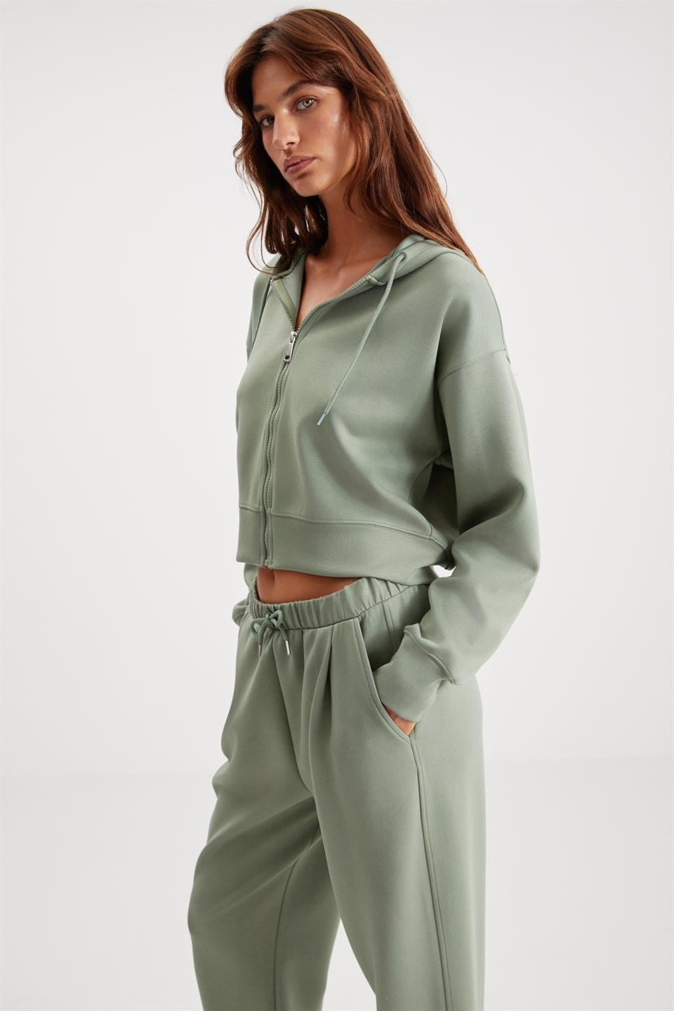 GRIMELANGE JILL Damen Lockeres Cropped Hoodie Minzgrün