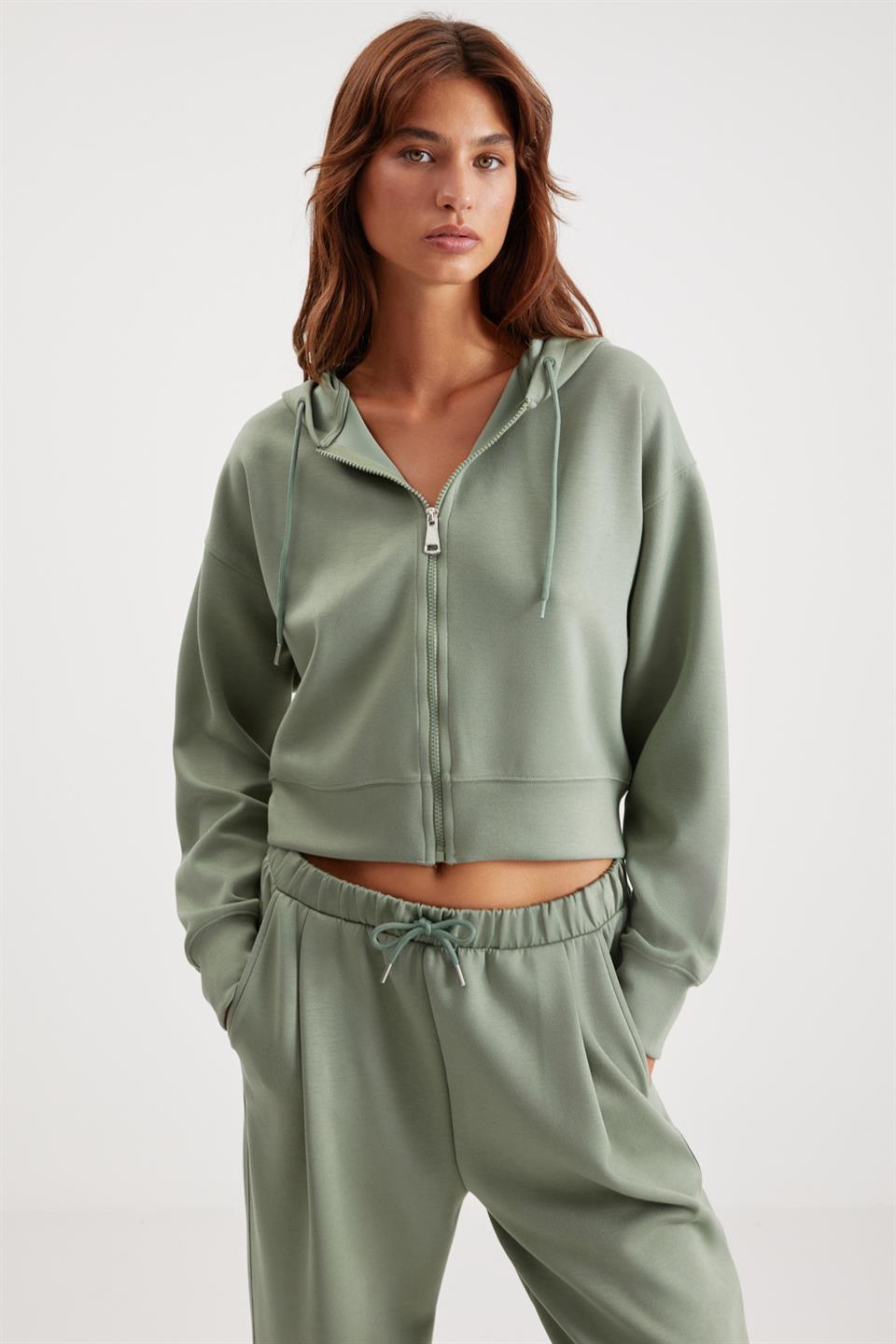 GRIMELANGE JILL Damen Lockeres Cropped Hoodie Minzgrün