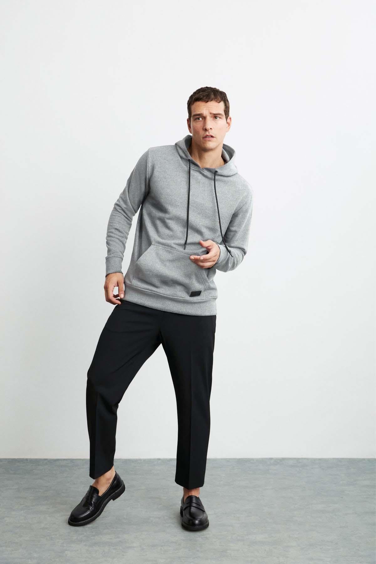 GRIMELANGE JORGE Herren Bio-Baumwoll Hoodie Graue Melange