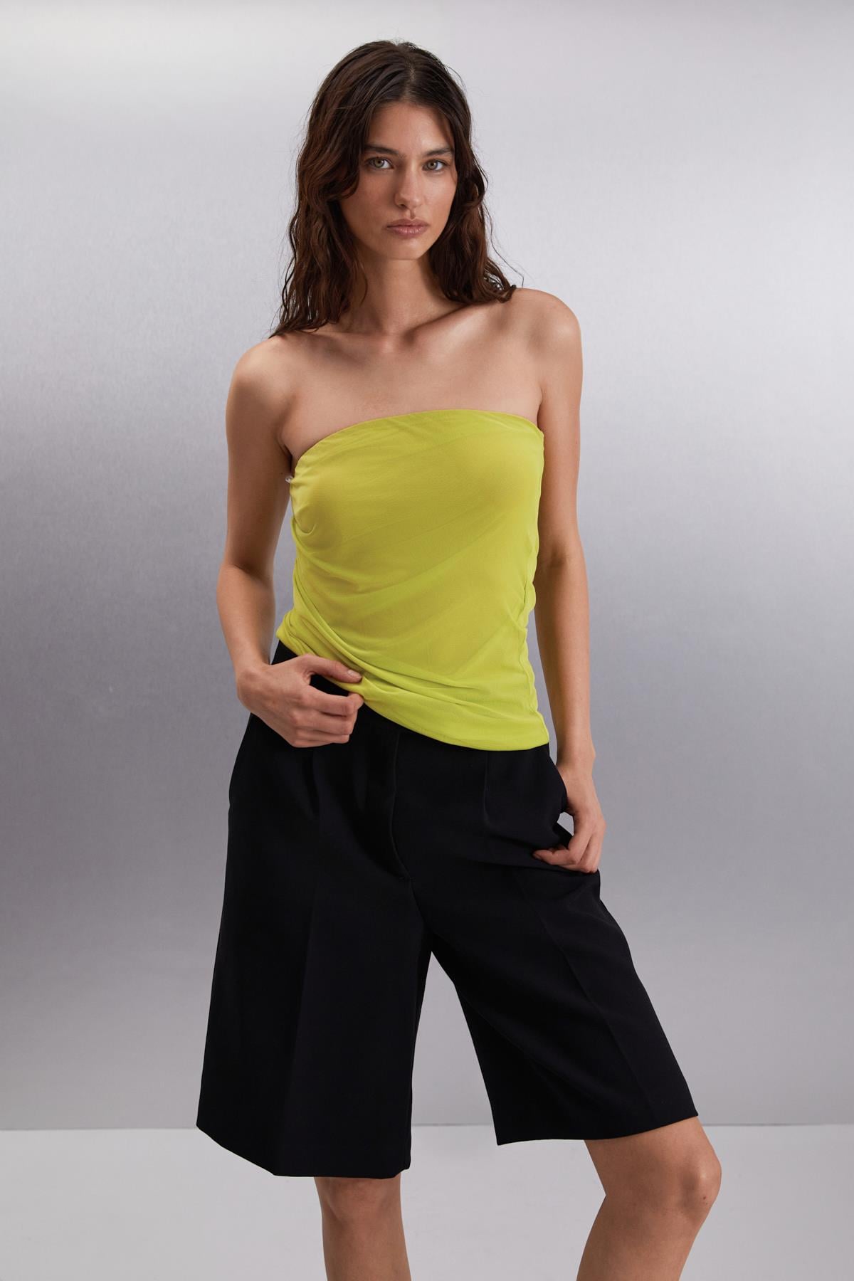ETHIQUET JOVANKA Damen Tüll Bluse trägerlos Lime