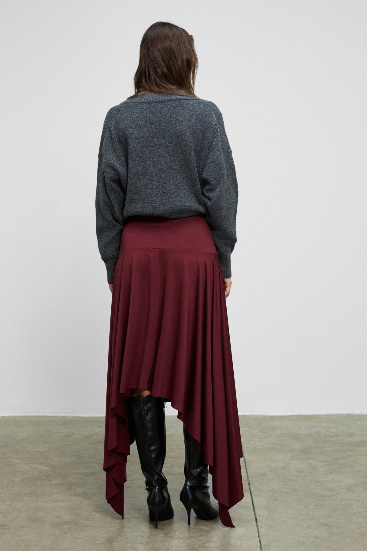 ETHIQUET JUNKIT Damen Asymmetrischer Rock Bordeaux