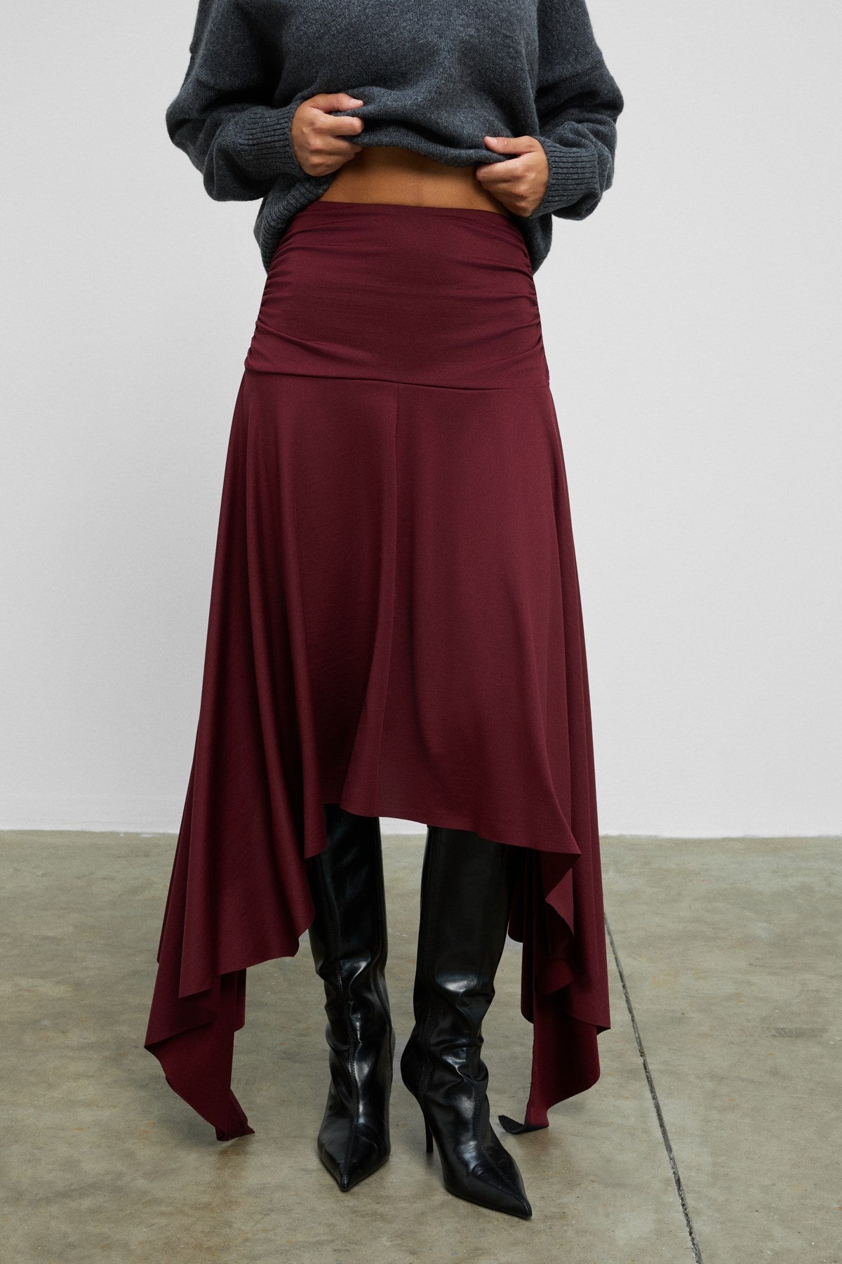 ETHIQUET JUNKIT Damen Asymmetrischer Rock Bordeaux