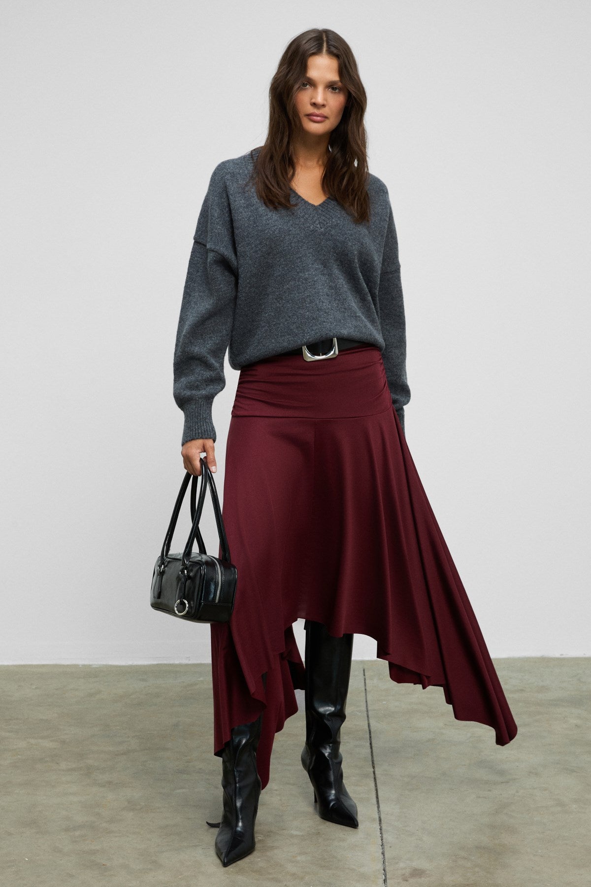 ETHIQUET JUNKIT Damen Asymmetrischer Rock Bordeaux