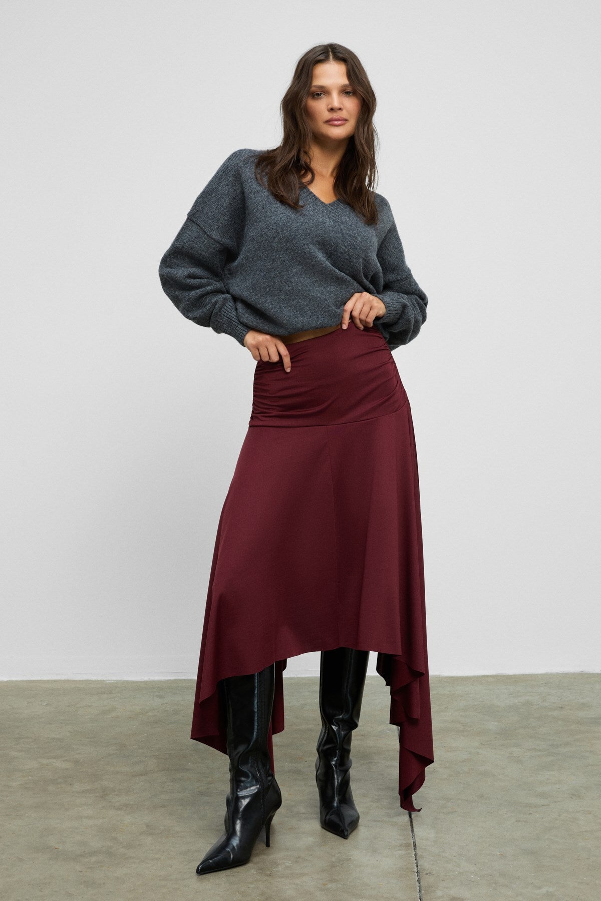 ETHIQUET JUNKIT Damen Asymmetrischer Rock Bordeaux