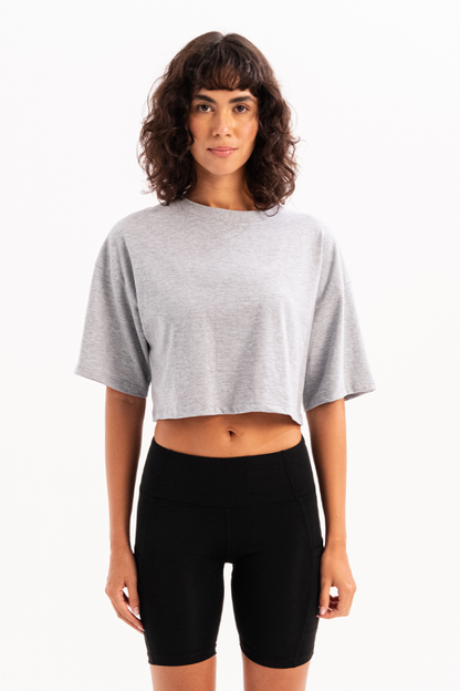 Crop-Damen-T-Shirt aus 100 % Baumwolle mit Rundhalsausschnitt