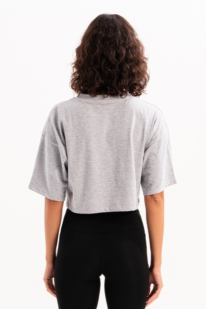 Crop-Damen-T-Shirt aus 100 % Baumwolle mit Rundhalsausschnitt