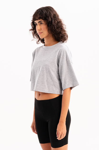 Crop-Damen-T-Shirt aus 100 % Baumwolle mit Rundhalsausschnitt