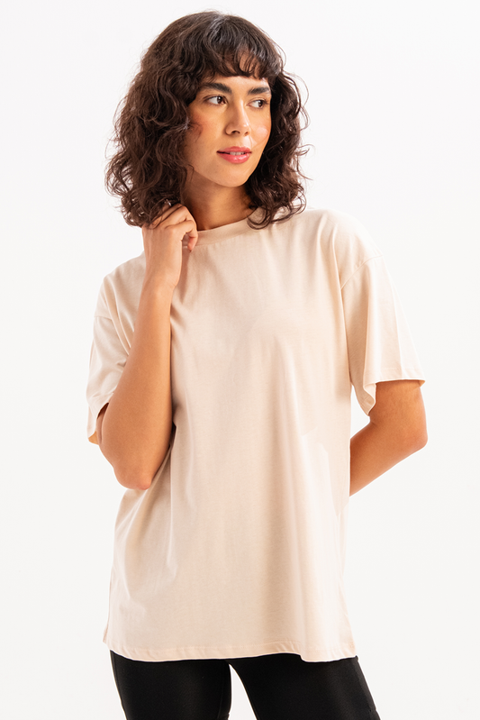Damen-T-Shirt mit Rundhalsausschnitt, 100 % Baumwolle, Oversize