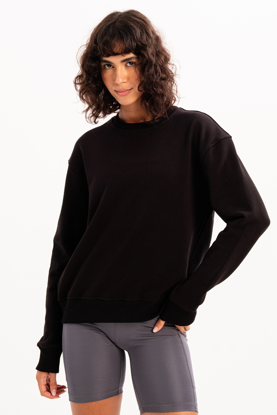 Damen-Sweatshirt-Trainingsoberteil mit Rundhalsausschnitt und Basic-Passform