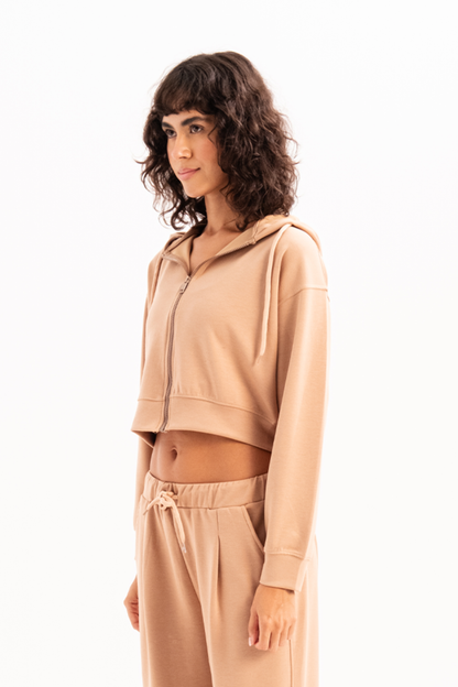 Crop Damen-Sweatshirt mit Kapuze und Reißverschluss