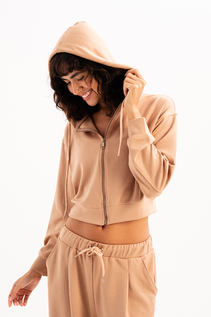 Crop Damen-Sweatshirt mit Kapuze und Reißverschluss