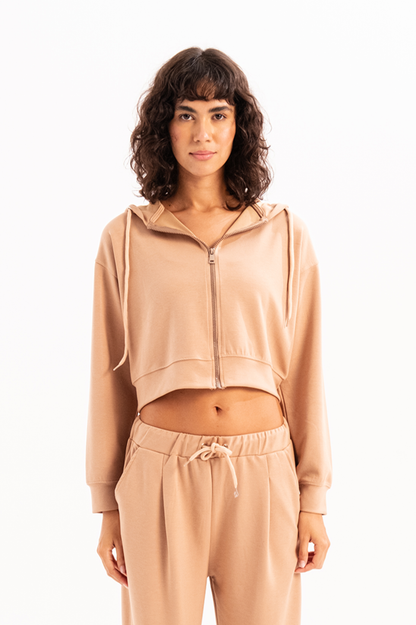 Crop Damen-Sweatshirt mit Kapuze und Reißverschluss