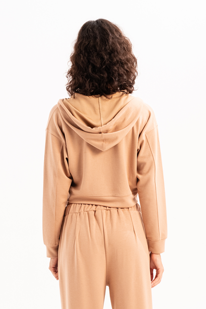 Crop Damen-Sweatshirt mit Kapuze und Reißverschluss