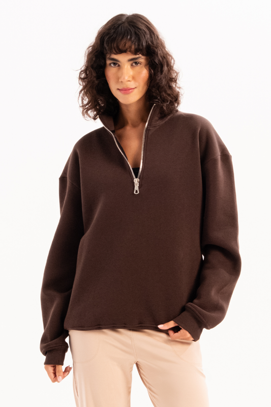 Oversize-Fit-Damen-Sweatshirt mit Stehkragen und halbem Reißverschluss