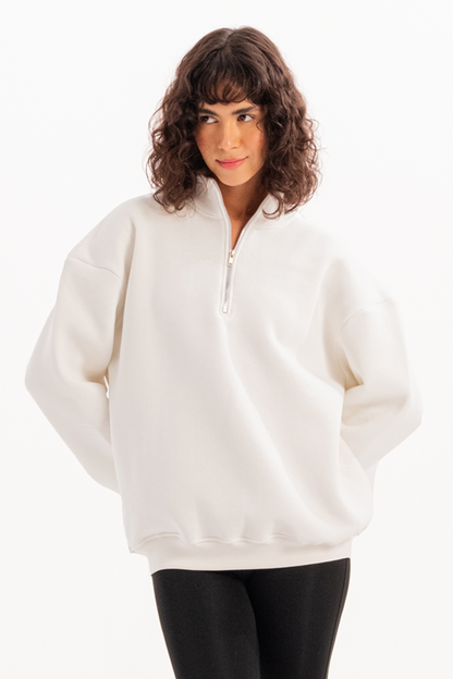 Oversize-Fit-Damen-Sweatshirt mit Stehkragen und halbem Reißverschluss