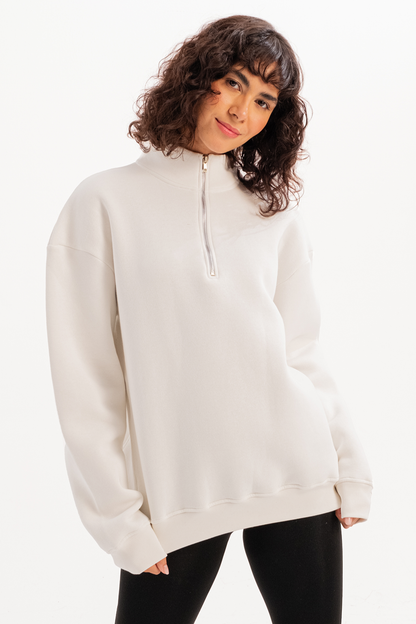 Oversize-Fit-Damen-Sweatshirt mit Stehkragen und halbem Reißverschluss