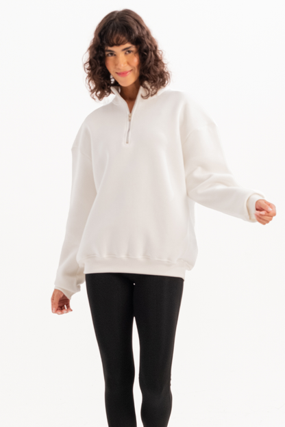 Oversize-Fit-Damen-Sweatshirt mit Stehkragen und halbem Reißverschluss