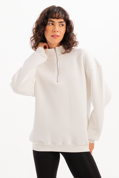 Oversize-Fit-Damen-Sweatshirt mit Stehkragen und halbem Reißverschluss