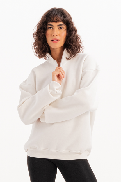 Oversize-Fit-Damen-Sweatshirt mit Stehkragen und halbem Reißverschluss