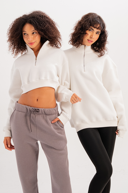 Oversize-Fit-Damen-Sweatshirt mit Stehkragen und halbem Reißverschluss