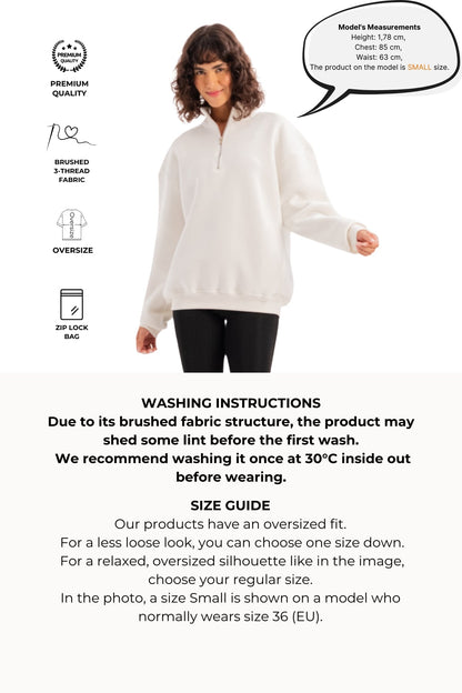 Oversize-Fit-Damen-Sweatshirt mit Stehkragen und halbem Reißverschluss