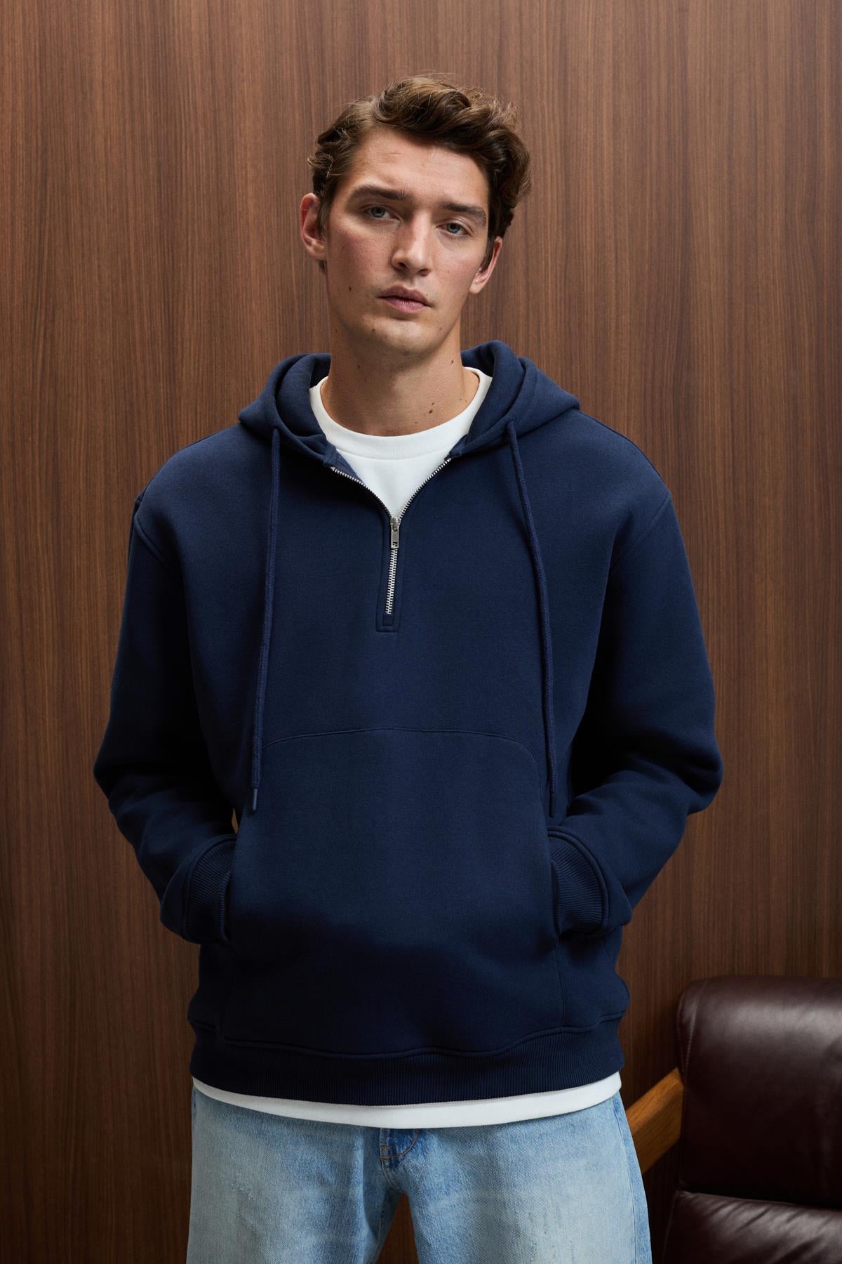 GRIMELANGE JUSTUS Herren Sweatjacke mit Kapuze Marineblau