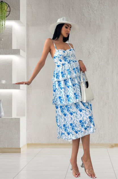 JANE'S Damen Trägerkleid Blumenmuster Single Jersey Midi-Kleid