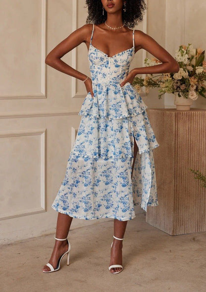 JANE'S Damen Trägerkleid Blumenmuster Single Jersey Midi-Kleid