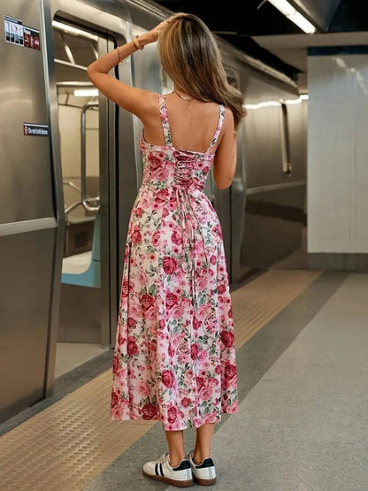 JANE'S Damen V-Ausschnitt Rückenbindung Supreme Kleid