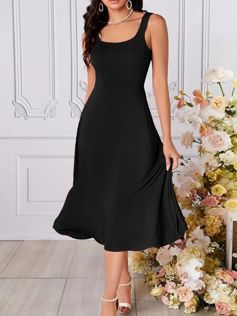 JANE'S Damen Trägerkleid V-Ausschnitt Schlitz Midi Janjan Crepe Kleid