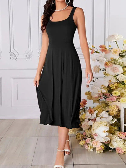 JANE'S Damen Trägerkleid V-Ausschnitt Schlitz Midi Janjan Crepe Kleid
