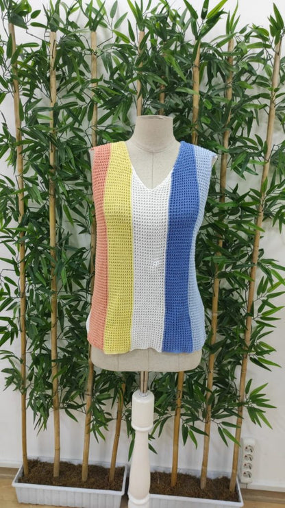 Damen V-Ausschnitt Mehrfarbig Stricktop