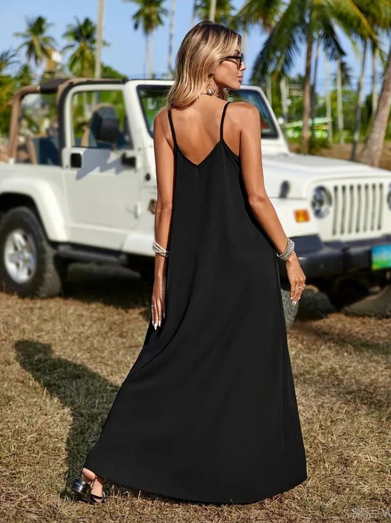 JANE'S Damen Trägerkleid V-Ausschnitt Ethno-Streifen Lang Viskose