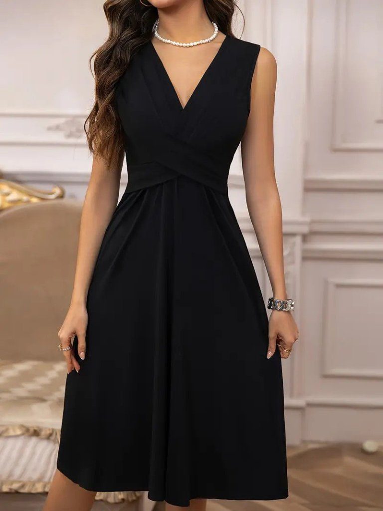 JANE'S Damen Trägerkleid V-Ausschnitt Kreuz Detail Janjan Crepe Kleid