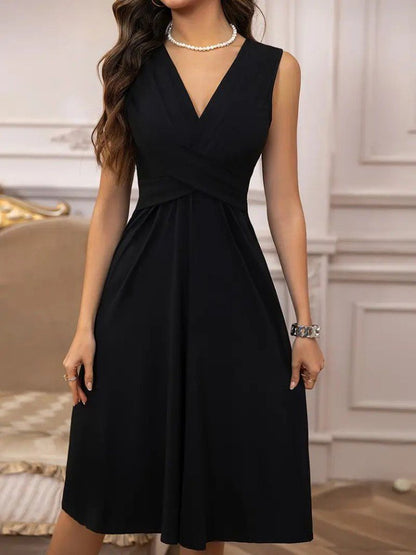 JANE'S Damen Trägerkleid V-Ausschnitt Kreuz Detail Janjan Crepe Kleid