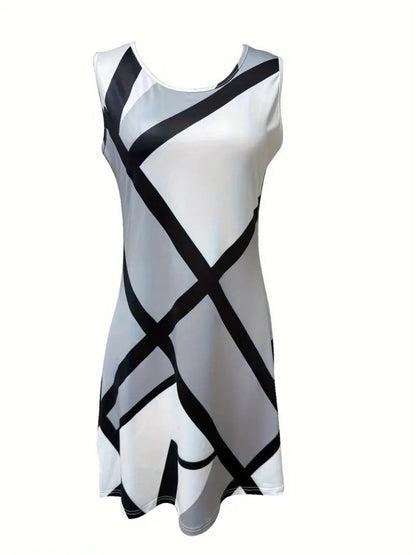 JANE'S Damen Trägerloses Rundhals Geometrisches Kurzes Jersey-Kleid