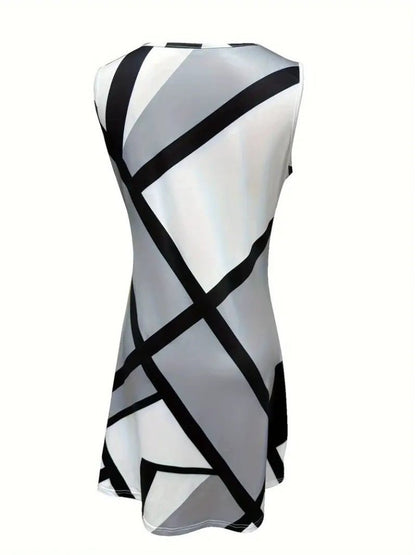 JANE'S Damen Trägerloses Rundhals Geometrisches Kurzes Jersey-Kleid