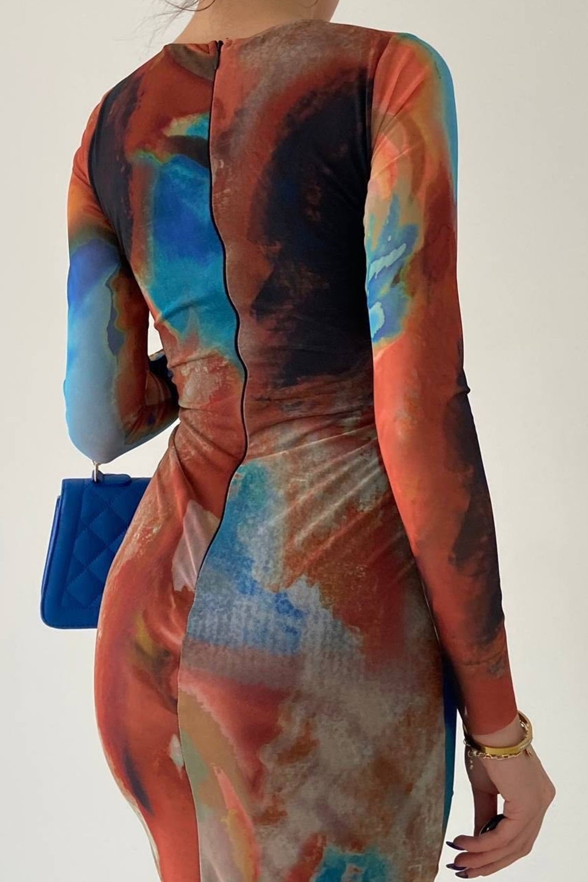 Midi-Abendkleid mit Batikmuster