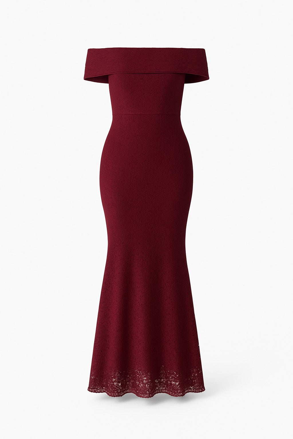 Damenkleid aus gefüttertem Spitzenstoff, Madonna-Ausschnitt, ärmellos, burgunderrot, Brautkleid 367