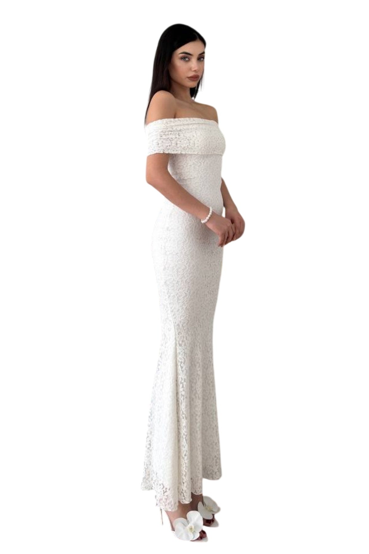 Damenkleid aus gefüttertem Spitzenstoff, Madonna-Ausschnitt, ärmellos, burgunderrot, Brautkleid 367