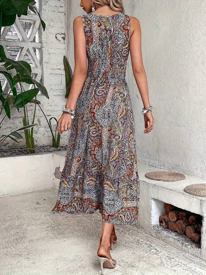 Damen Ethno-Print ärmelloses Maxikleid