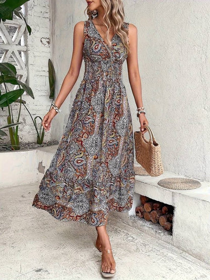 Damen Ethno-Print ärmelloses Maxikleid