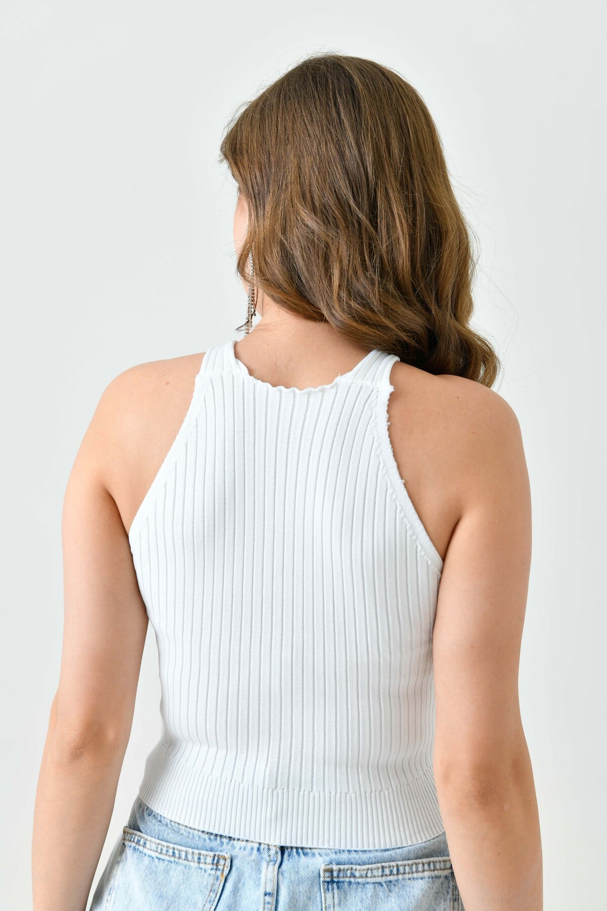 Ärmellose Crop-Bluse mit Rundhalsausschnitt