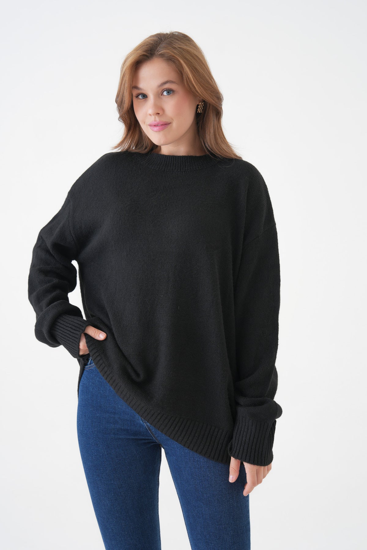 Oversize-Pullover mit Rundhalsausschnitt