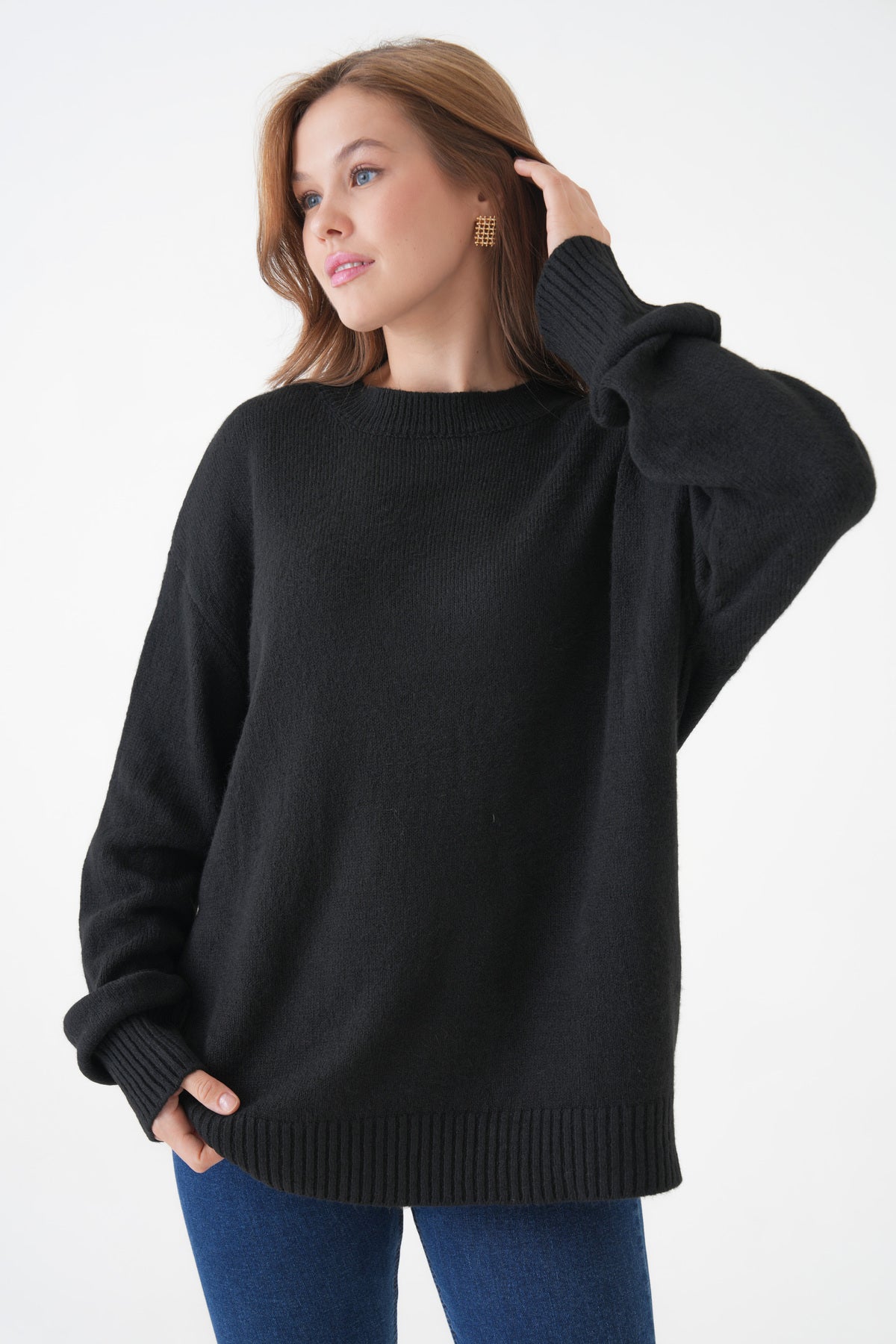 Oversize-Pullover mit Rundhalsausschnitt