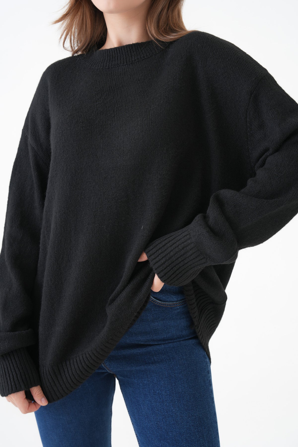 Oversize-Pullover mit Rundhalsausschnitt