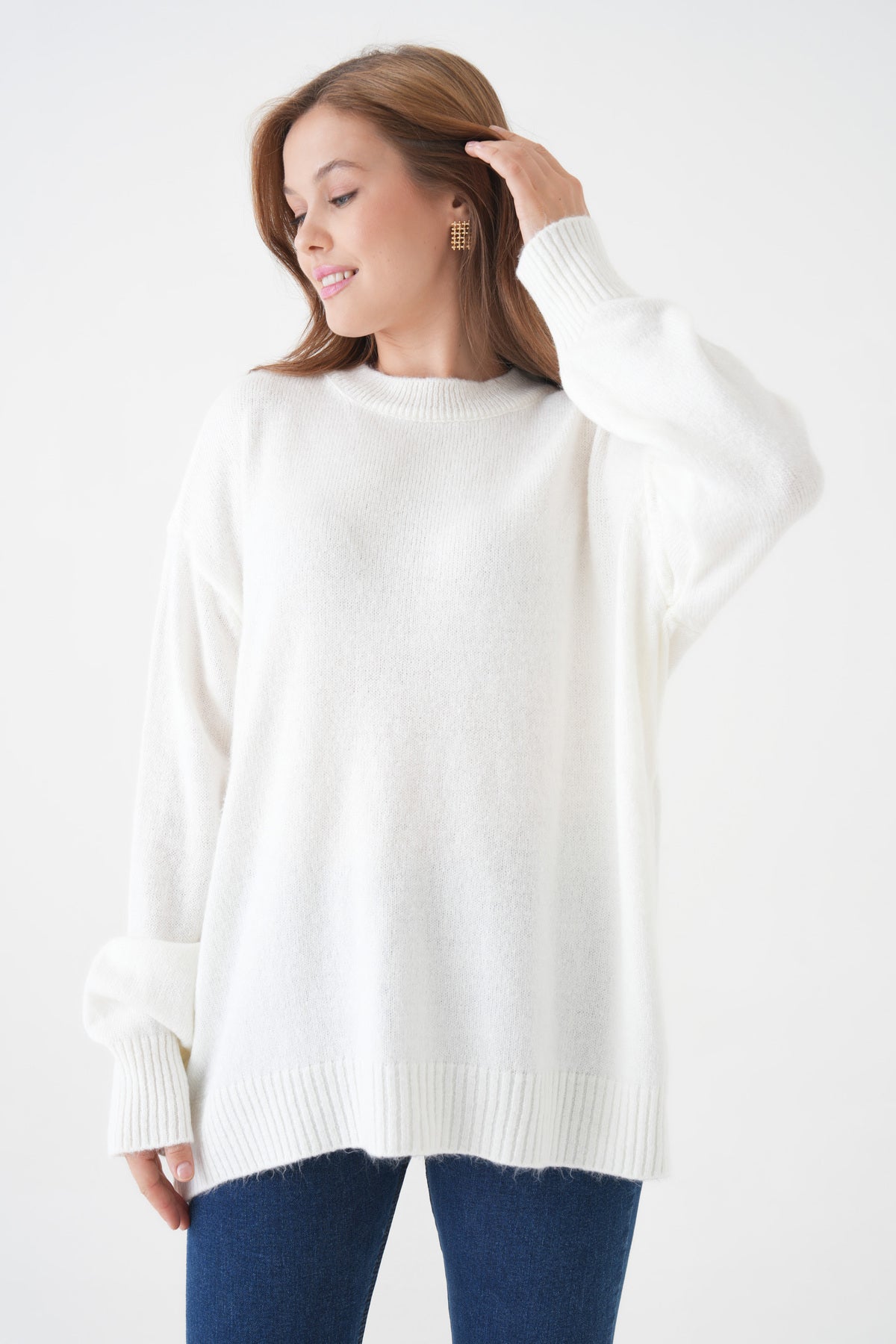 Oversize-Pullover mit Rundhalsausschnitt